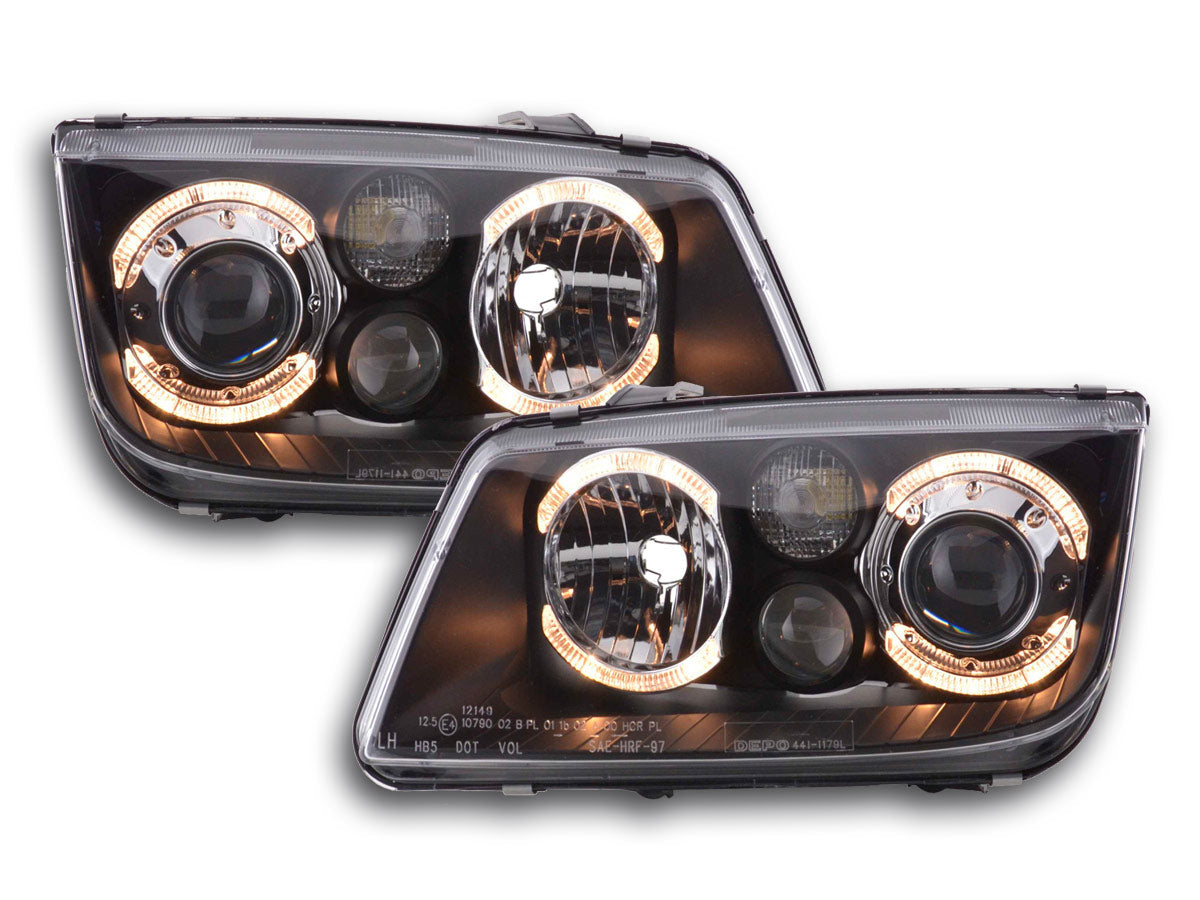 Scheinwerfer Set Angel Eyes VW Bora Typ 1J 98-04 schwarz Scheinwerfer Set Angel Eyes VW Bora Typ 1J 98-04 schwarz